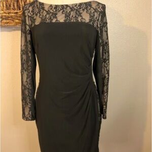Chaps black lace midi lined dress size L